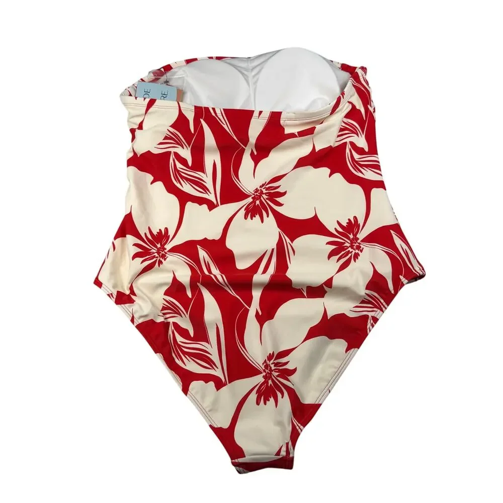 Shade & Shore Swimsuit Women's Large Red White Removable Straps High Leg Cheeky